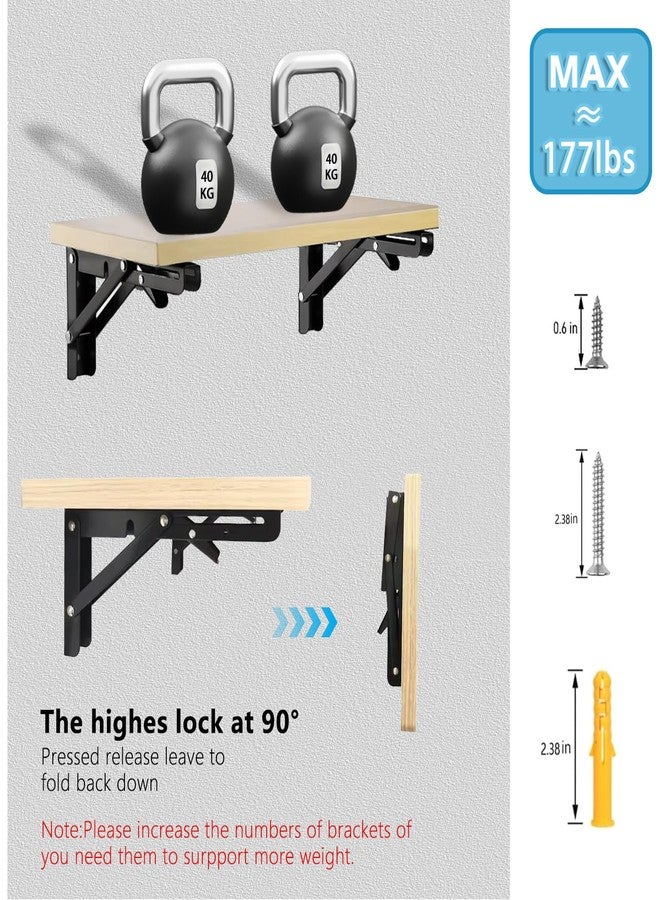 AUTOHJ Folding Shelf Bracket 16 inch 2PC Wall Mounted Collapsible Shelves Brackets Heavy Duty Foldable Workbench Bracket DIY Wall Table Hinges for RV Countertop Extension Gargage Workstation Table Supports - Image 4